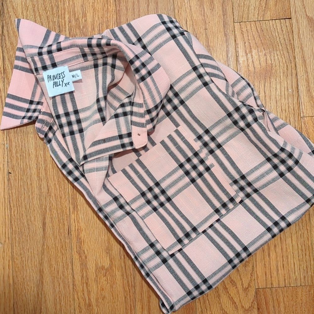 Y2K Grunge Pink Plaid Button-Up Shirt With Pockets Princess Polly M/L Streetwear - Picture 9 of 10